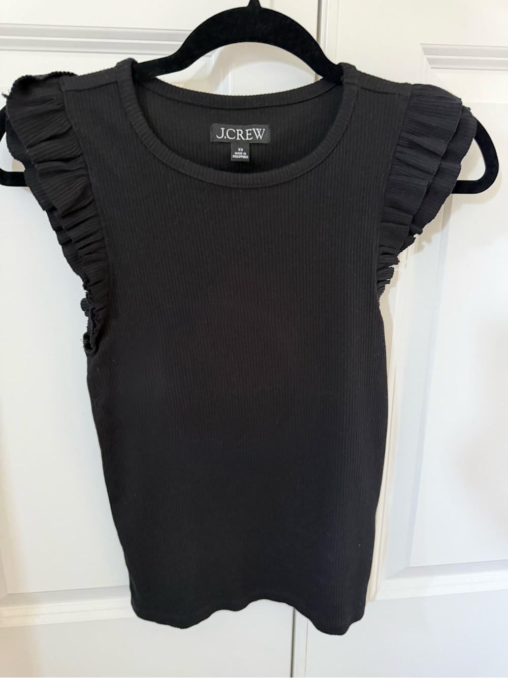 EUC J. Crew Black Ribbed Tank with Ruffle Cap Sleeves